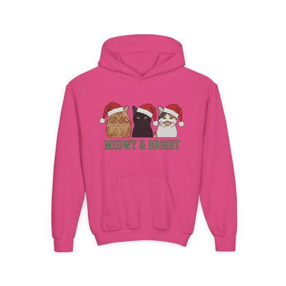 Meowy and Bright Christmas Cats Youth Hoodie | Jolly Holiday Cat Design Printify