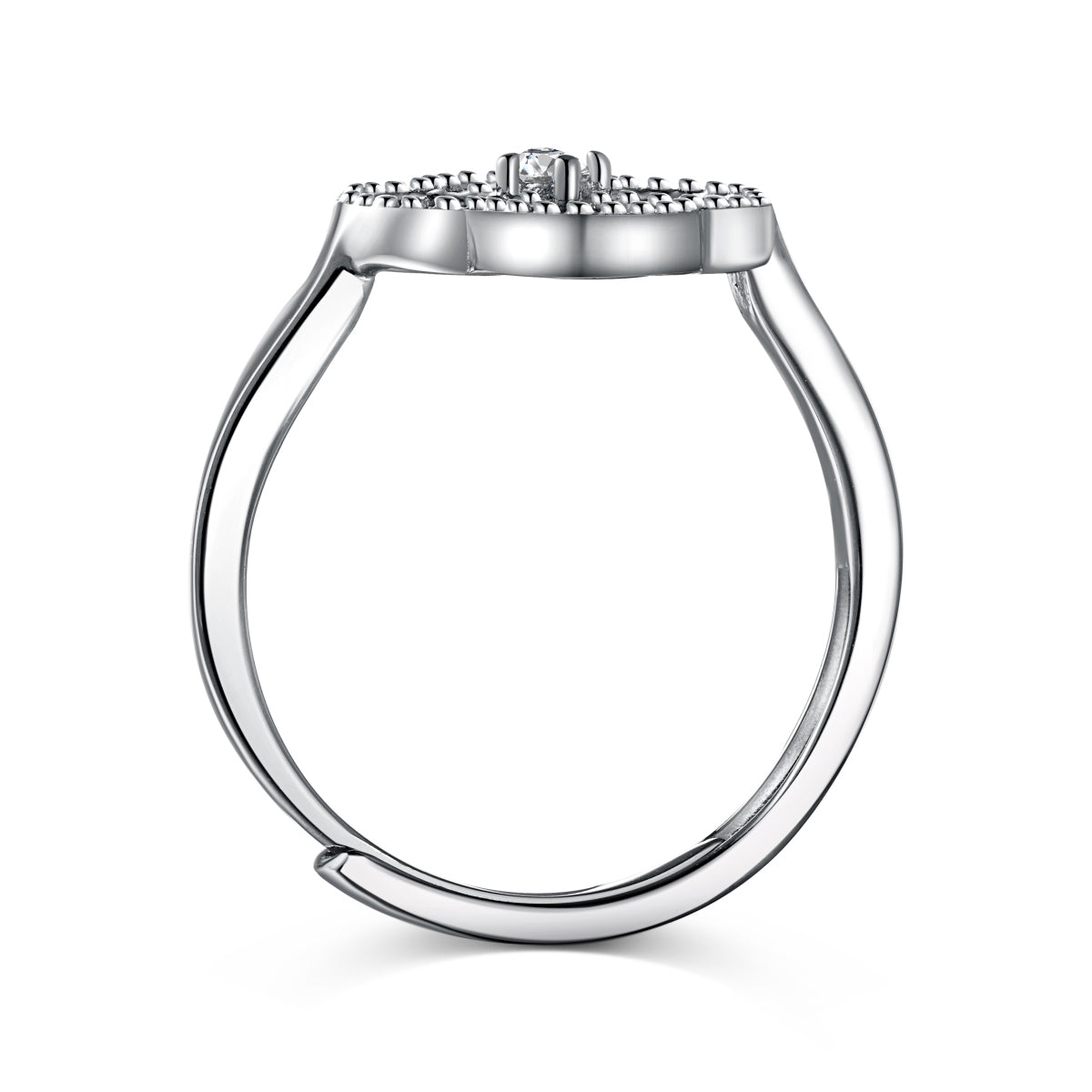 925 Sterling Silver Clover Ring with White Shell & CZ - Hypoallergenic Rhodium Plated Amtikiss Casuals