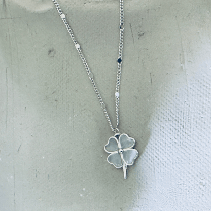 925 Sterling Silver Four - Leaf Clover Necklace – Hypoallergenic Lucky Charm with Mother - of - Pearl Inlay for Sensitive Skin - Amtikiss Casuals