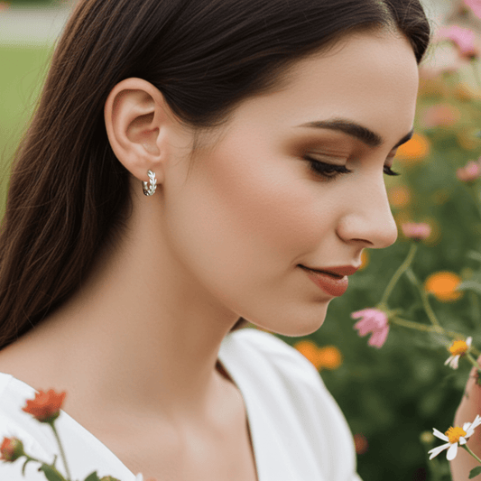 925 Sterling Silver Leaf Hoop Earrings - Hypoallergenic & Lightweight for Sensitive Skin - Amtikiss Casuals