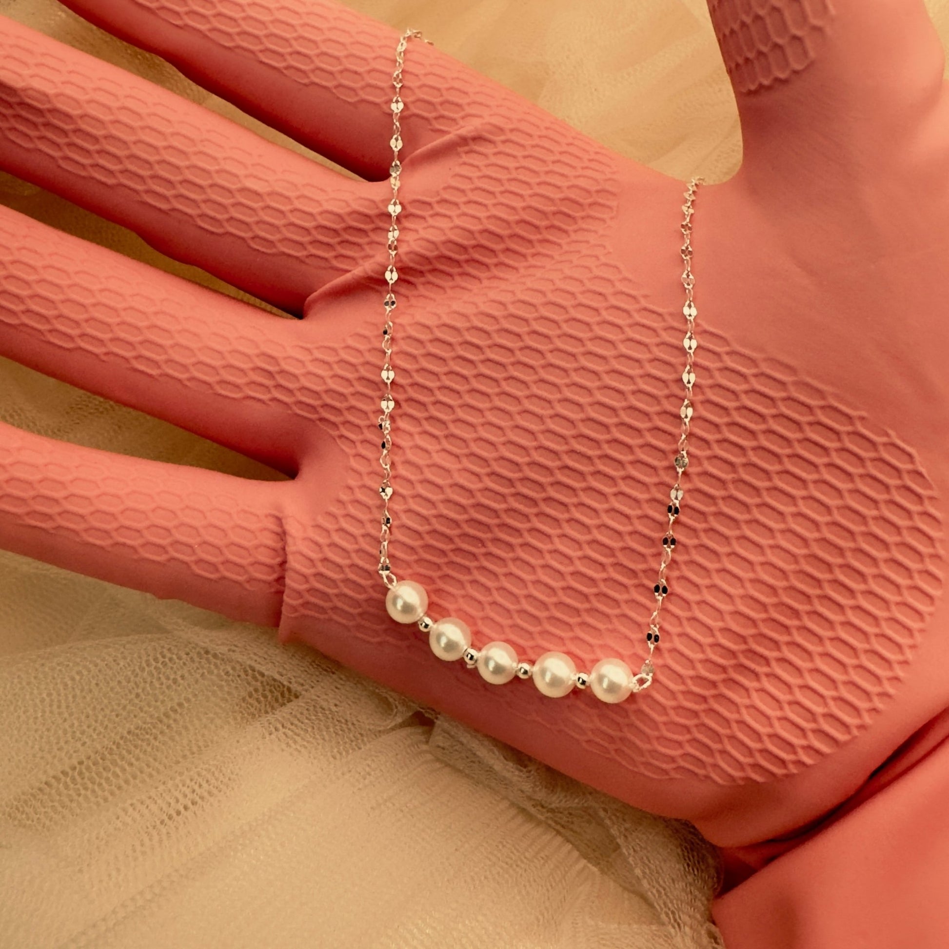 925 Sterling Silver Pearl Chain Necklace - Delicate Pearl Jewelry - Amtikiss Casuals