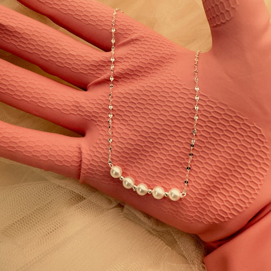925 Sterling Silver Pearl Chain Necklace - Delicate Pearl Jewelry - Amtikiss Casuals
