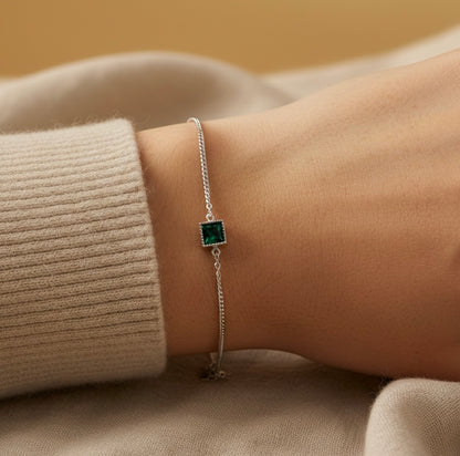 Luxury S925 Sterling Silver Green Zircon Bracelet - Elegant Gold-Plated Jewelry Amtikiss