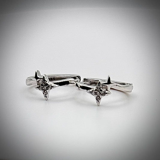 Elegant Double Star Hoop Earrings - Hypoallergenic Celestial Silver Jewelry for Sensitive Skin