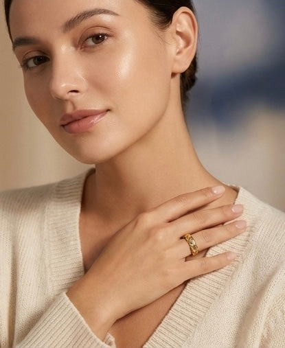 Hypoallergenic Gold Played Cuban Ring - Nickel Free Stainless Steel Jewelry for Sensitive Skin Amtikiss Casuals