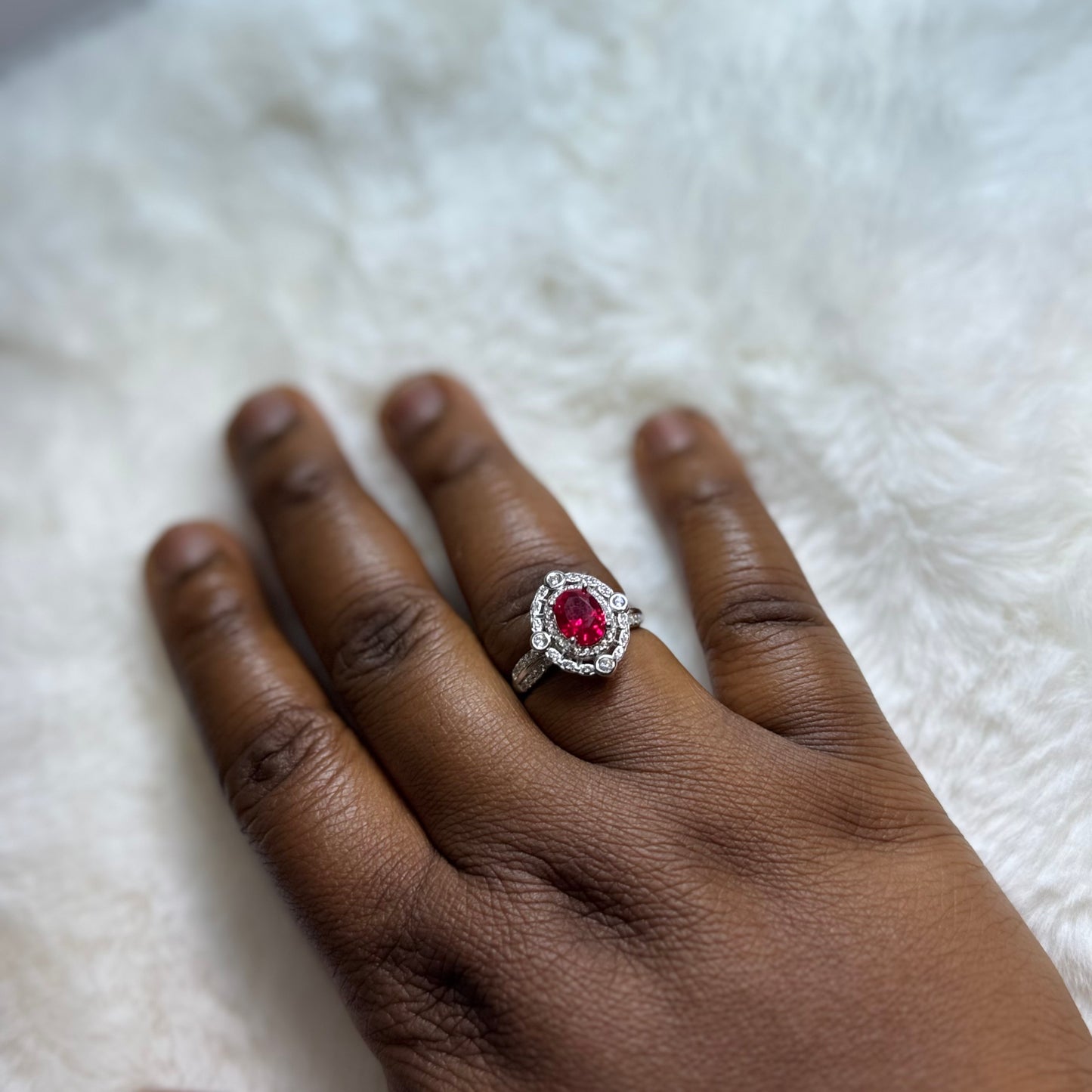 Vintage Ruby & CZ Removable Head Ring - 925 Sterling Silver Rhodium Plated