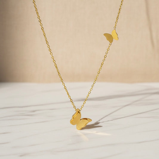 Gold Plated Butterfly Pendant Necklace – Stainless Steel Layered Jewelry