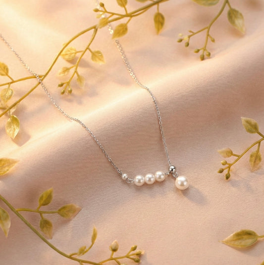 Elegant 925 Sterling Silver Pearl Chain Necklace - Delicate Pearl Jewelry Amtikiss Casuals