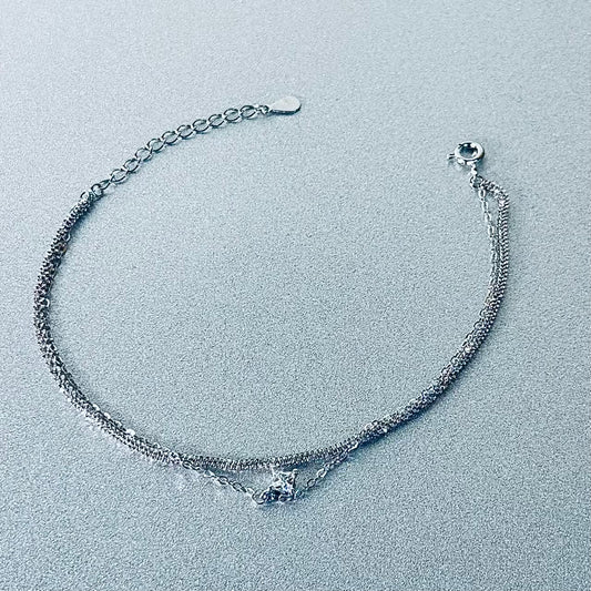 Dainty Dual-Layer 925 Sterling Silver Bracelet – Hypoallergenic Everyday Elegance with Pavé & CZ Charm