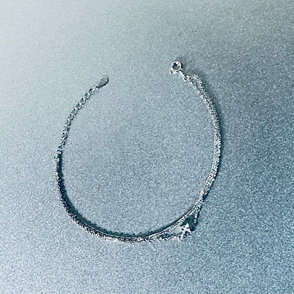 Dainty Dual-Layer 925 Sterling Silver Bracelet – Hypoallergenic Everyday Elegance with Pavé & CZ Charm Amtikiss