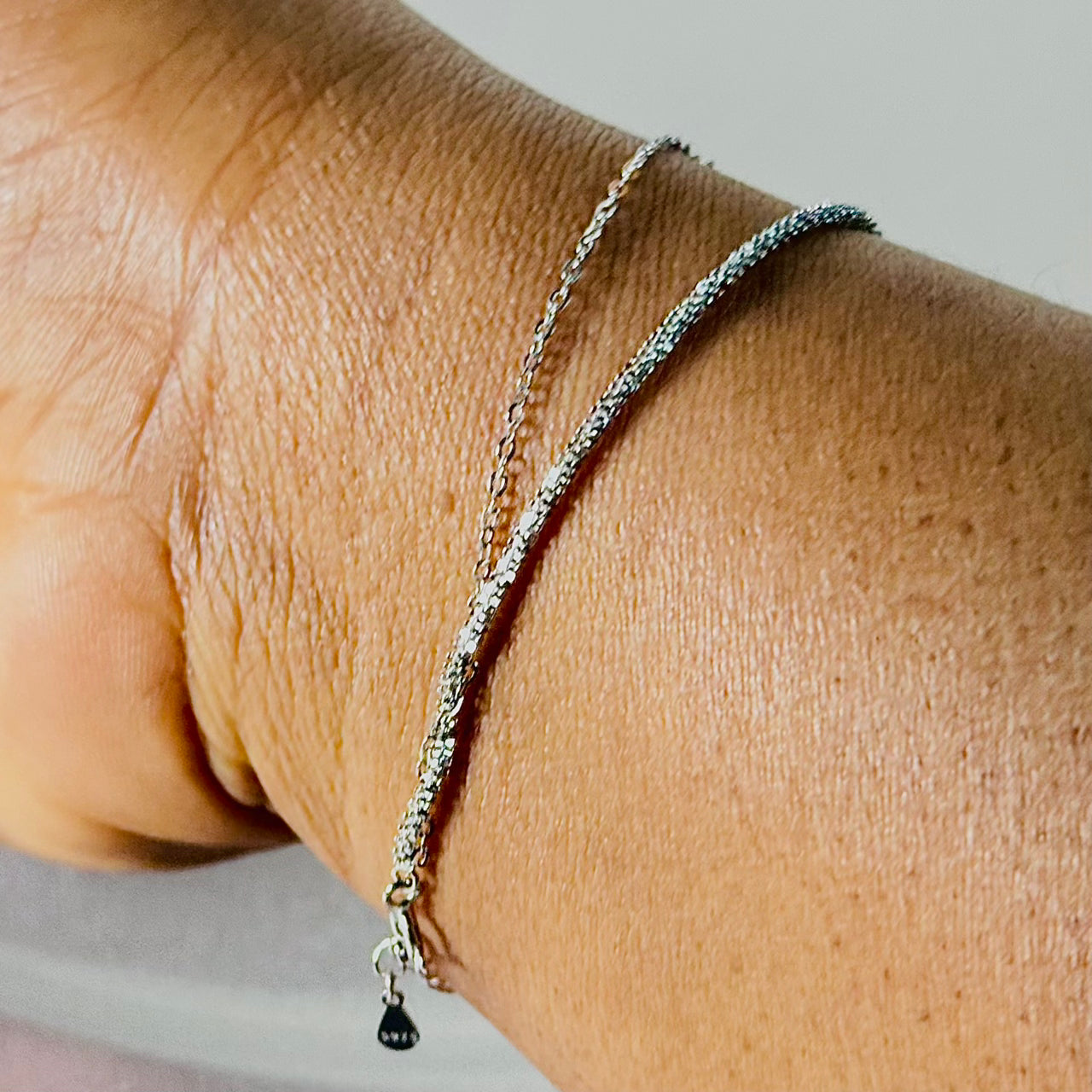 Dainty Dual-Layer 925 Sterling Silver Bracelet – Hypoallergenic Everyday Elegance with Pavé & CZ Charm