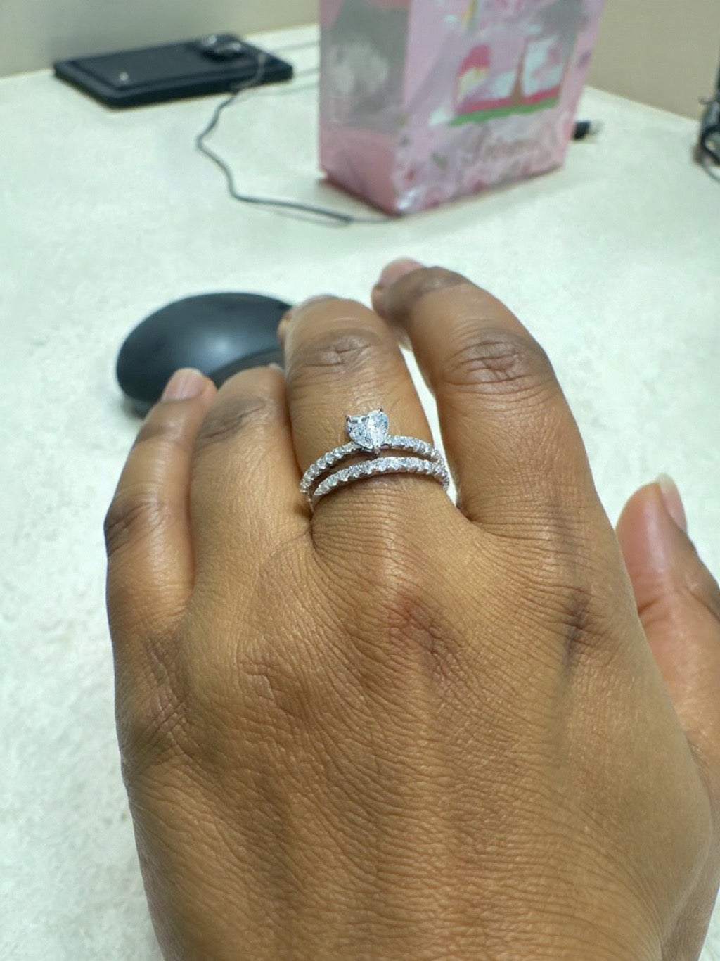 925 Sterling Silver Heart Ring - Rhodium Plated Engagement Wedding Band with 5A Cubic Zirconia Amtikiss Casuals