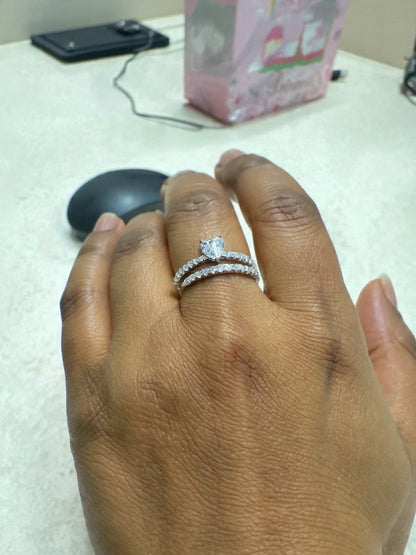 925 Sterling Silver Heart Ring - Rhodium Plated Engagement Wedding Band with 5A Cubic Zirconia Amtikiss Casuals