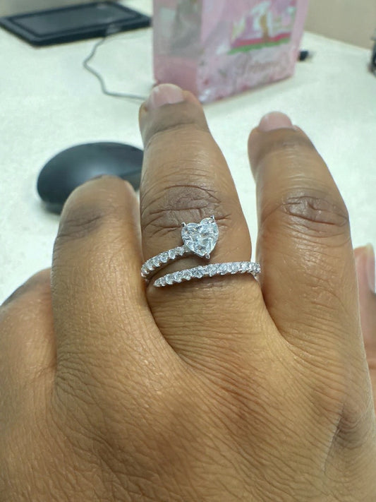 925 Sterling Silver Heart Ring - Rhodium Plated Engagement Wedding Band with 5A Cubic Zirconia Amtikiss Casuals