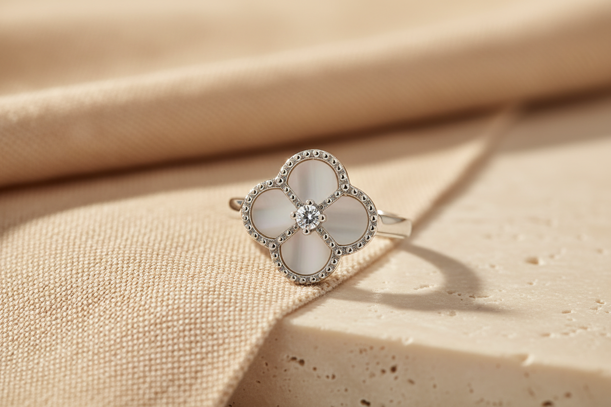 Artistic clover ring close-up with soft bokeh
