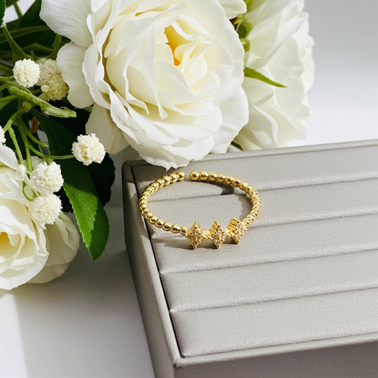 Adjustable 14K Gold-Plated 925 Silver Beaded Bracelet with Dainty CZ Stones – Elegant Stackable Charm