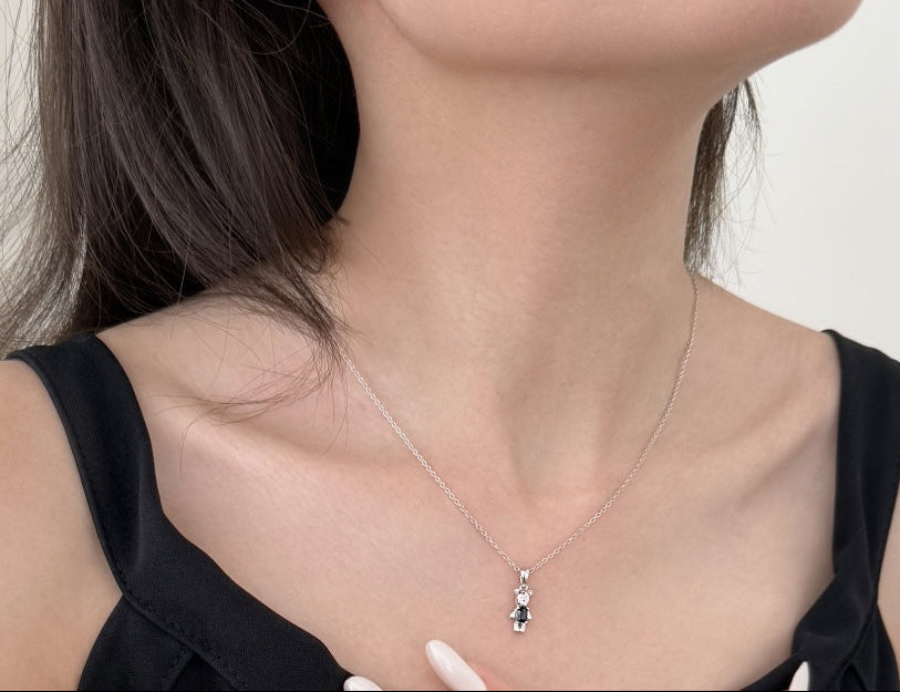 925 Sterling Silver Bear Pendant Necklace - Rhodium Plated Hypoallergenic Charm Amtikiss Casuals
