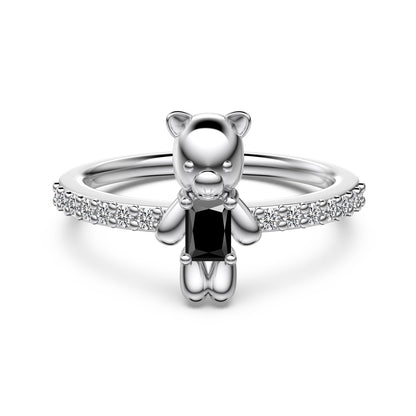 925 Sterling Silver Bear Ring with Black CZ Crystal - Rhodium Plated Hypoallergenic Jewelry Amtikiss Casuals