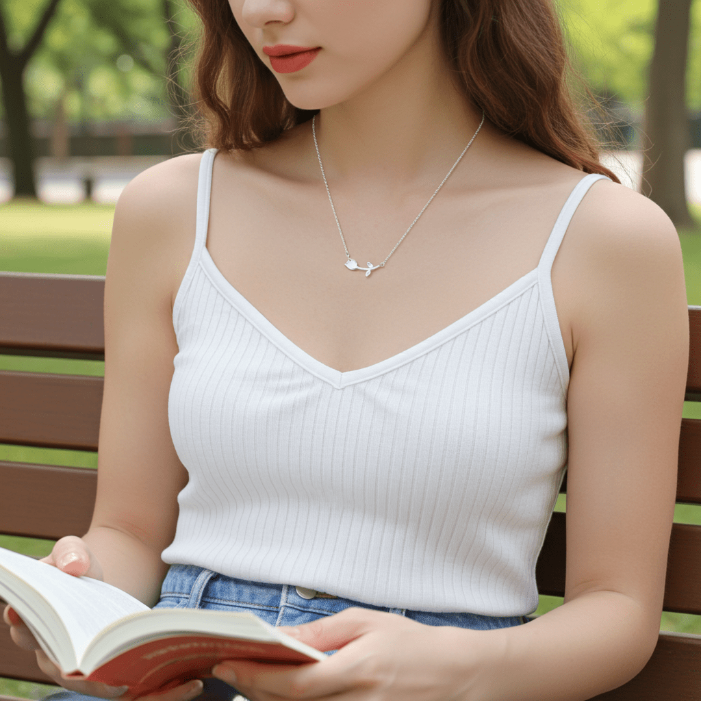 Delicate 925 Sterling Silver Twig Necklace - Hypoallergenic Nature - Inspired Jewelry - Amtikiss Casuals