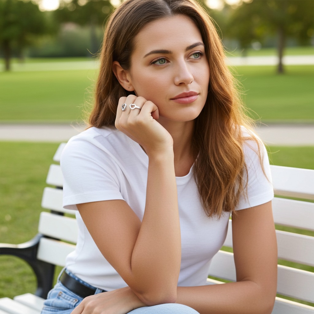 Stainless Steel Open Ring – Adjustable Two Hearts Ring for Women