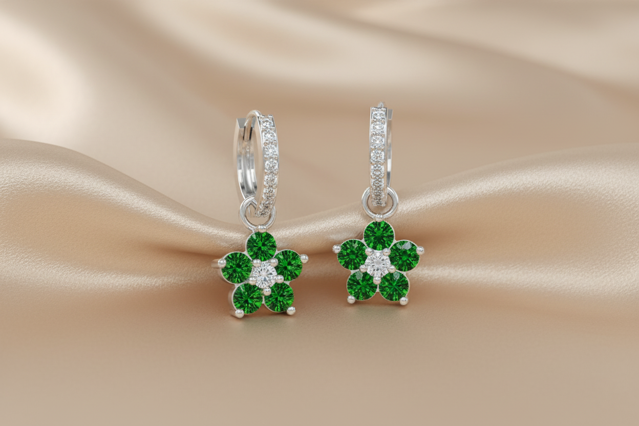 Earrings on Silk Fabric