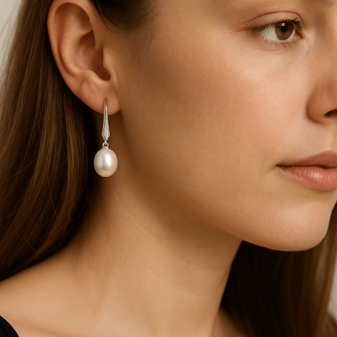 Elegant 925 Sterling Silver Pearl Drop Earrings – Hypoallergenic & Rhodium - Plated for Sensitive Skin | Amtikiss Casuals - Amtikiss Casuals