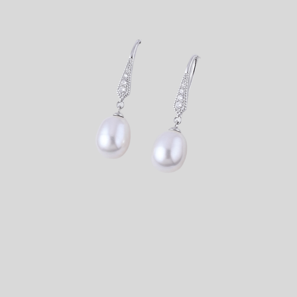 Elegant 925 Sterling Silver Pearl Drop Earrings – Hypoallergenic & Rhodium - Plated for Sensitive Skin | Amtikiss Casuals - Amtikiss Casuals