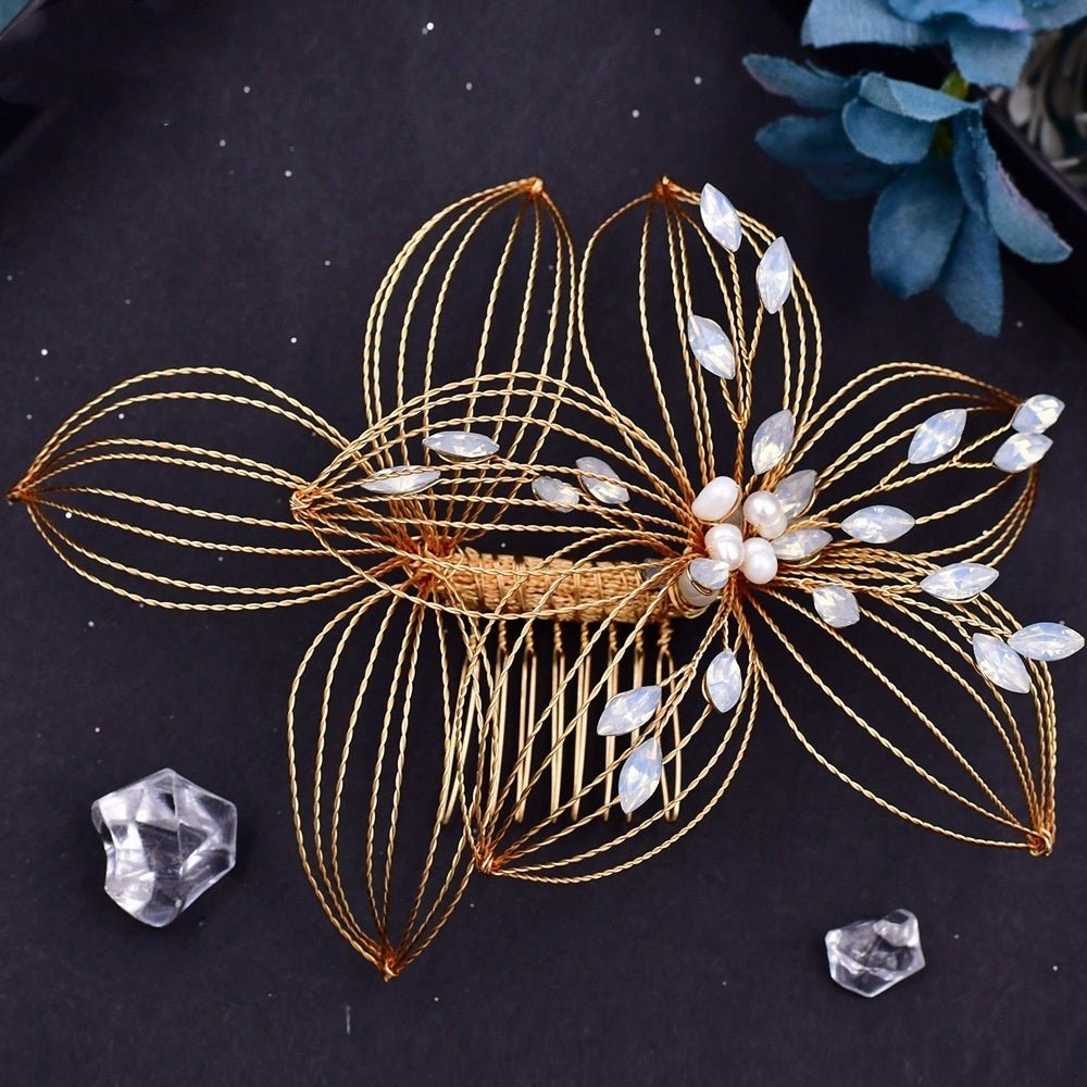 Elegant Antique Crystal & Pearl Floral Hair Pin – Bridal Hair Comb & Antique Floral Hair Pin - Amtikiss Casuals