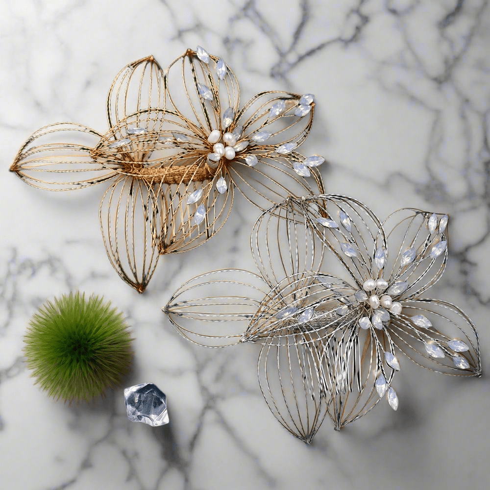 Elegant Antique Crystal & Pearl Floral Hair Pin – Bridal Hair Comb & Antique Floral Hair Pin - Amtikiss Casuals