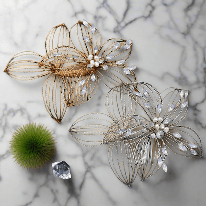 Elegant Antique Crystal & Pearl Floral Hair Pin – Bridal Hair Comb & Antique Floral Hair Pin - Amtikiss Casuals