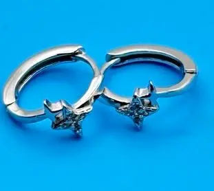 Elegant Double Star Hoop Earrings - Hypoallergenic Celestial Silver Jewelry for Sensitive Skin - Amtikiss Casuals