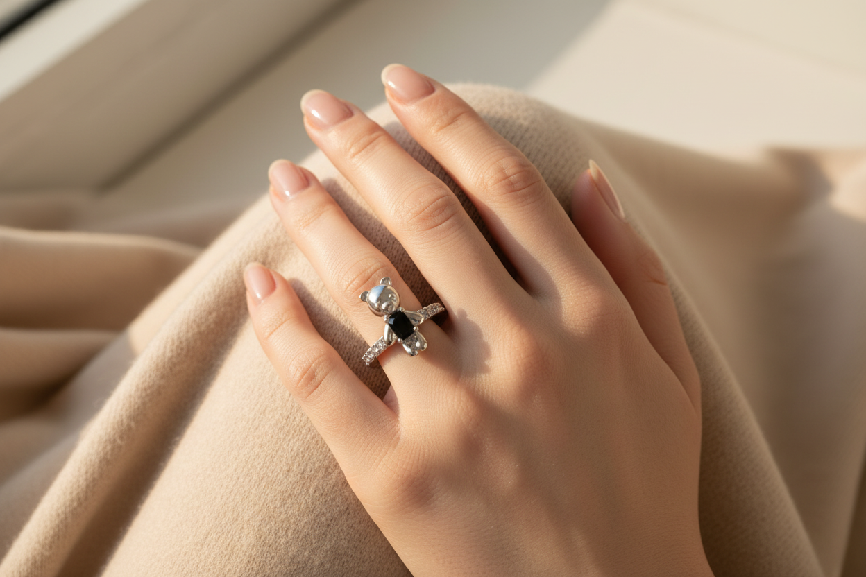 Hand Model Wearing Bear Ring