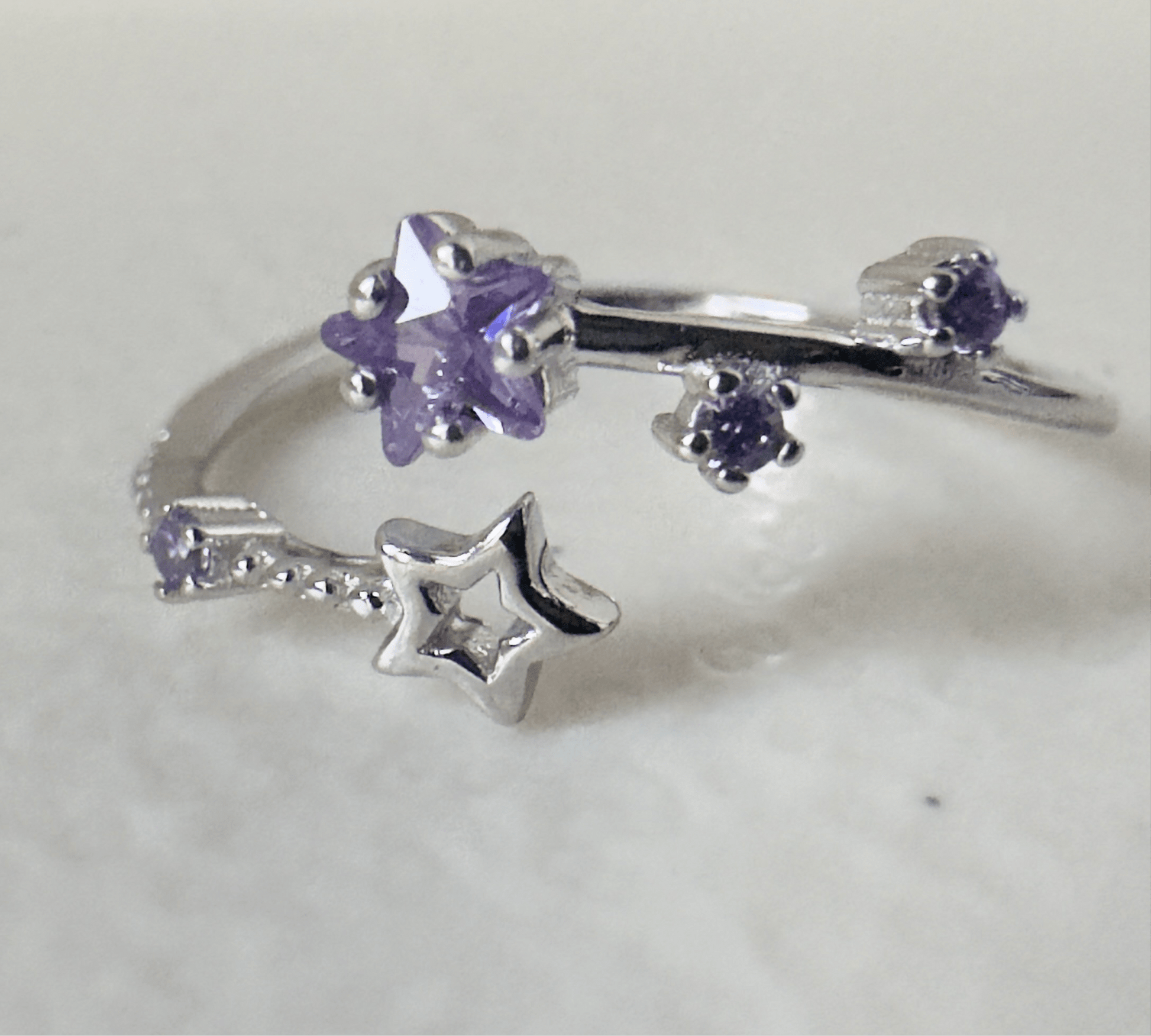 Hypoallergenic 925 Sterling Silver Open Star Zircon Ring - Adjustable Celestial Jewelry - Amtikiss Casuals