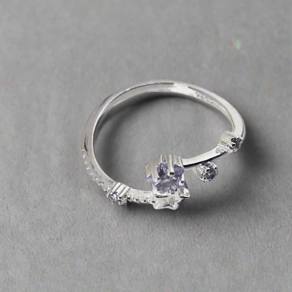 Hypoallergenic 925 Sterling Silver Open Star Zircon Ring - Adjustable Celestial Jewelry - Amtikiss Casuals
