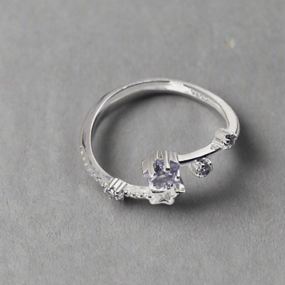 Hypoallergenic 925 Sterling Silver Open Star Zircon Ring - Adjustable Celestial Jewelry - Amtikiss Casuals