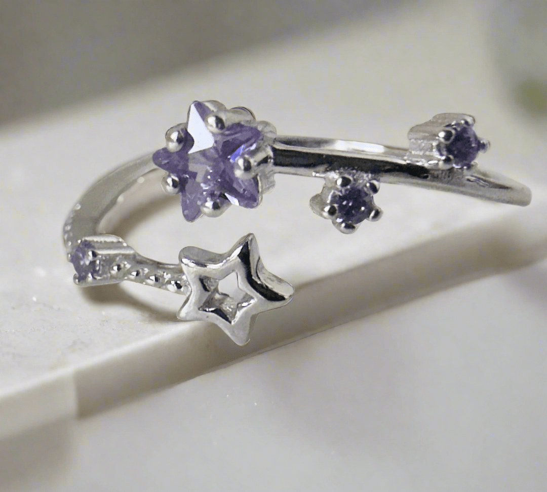 Hypoallergenic 925 Sterling Silver Open Star Zircon Ring - Adjustable Celestial Jewelry - Amtikiss Casuals