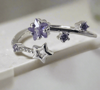 Hypoallergenic 925 Sterling Silver Open Star Zircon Ring - Adjustable Celestial Jewelry - Amtikiss Casuals