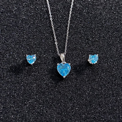 Hypoallergenic Rhodium Plated 925 Sterling Silver Turquoise Blue CZ Heart Jewelry Set - Amtikiss Casuals