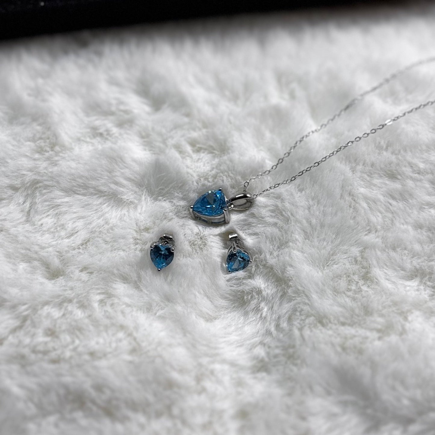Hypoallergenic Rhodium Plated 925 Sterling Silver Turquoise Blue CZ Heart Jewelry Set - Amtikiss Casuals