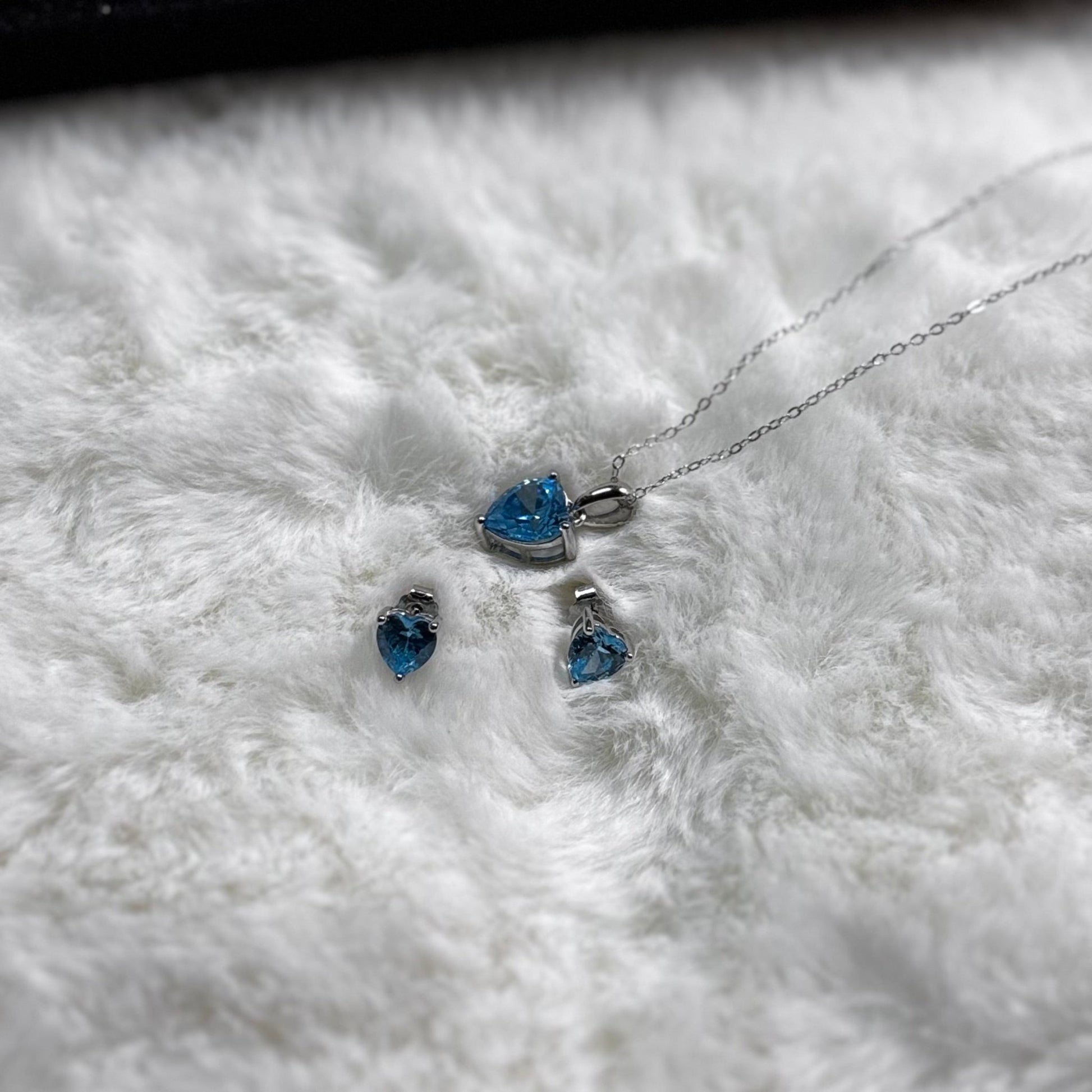 Hypoallergenic Rhodium Plated 925 Sterling Silver Turquoise Blue CZ Heart Jewelry Set - Amtikiss Casuals