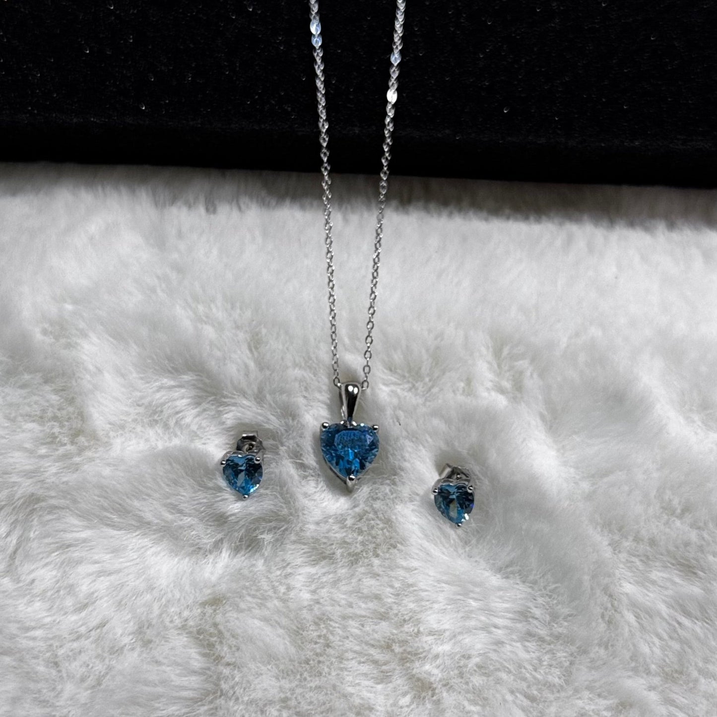 Hypoallergenic Rhodium Plated 925 Sterling Silver Turquoise Blue CZ Heart Jewelry Set - Amtikiss Casuals