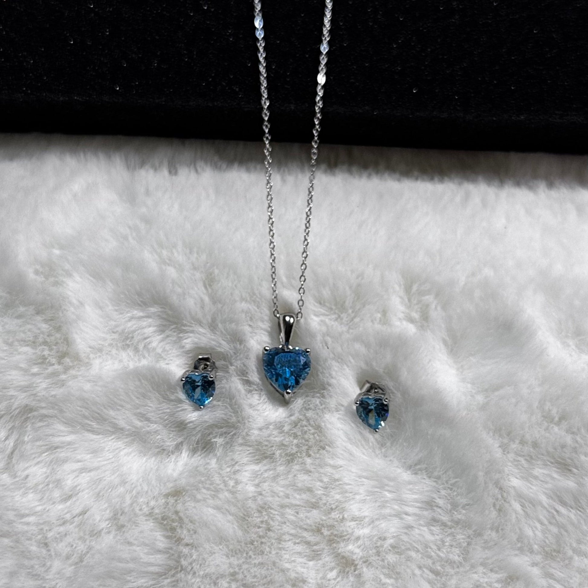 Hypoallergenic Rhodium Plated 925 Sterling Silver Turquoise Blue CZ Heart Jewelry Set - Amtikiss Casuals
