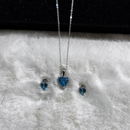 Hypoallergenic Rhodium Plated 925 Sterling Silver Turquoise Blue CZ Heart Jewelry Set - Amtikiss Casuals