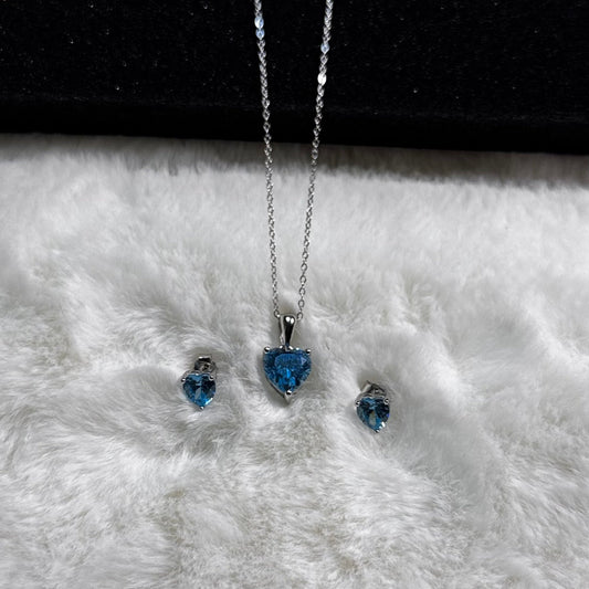 Hypoallergenic Rhodium Plated 925 Sterling Silver Turquoise Blue CZ Heart Jewelry Set - Amtikiss Casuals