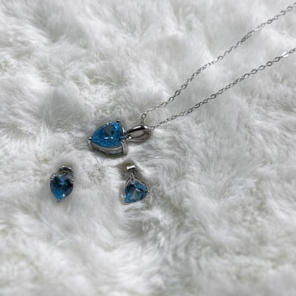 Hypoallergenic Rhodium Plated 925 Sterling Silver Turquoise Blue CZ Heart Jewelry Set - Amtikiss Casuals