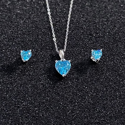 Hypoallergenic Rhodium Plated 925 Sterling Silver Turquoise Blue CZ Heart Jewelry Set - Amtikiss Casuals