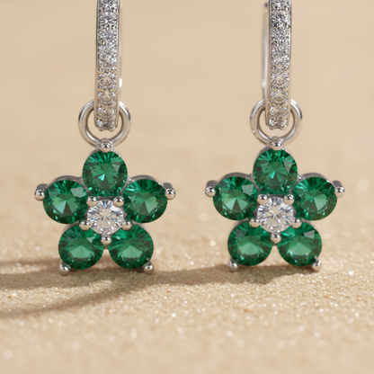 Macro Detail of Emerald Flower Earrings