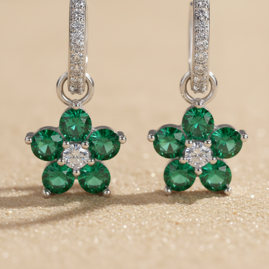 Macro Detail of Emerald Flower Earrings
