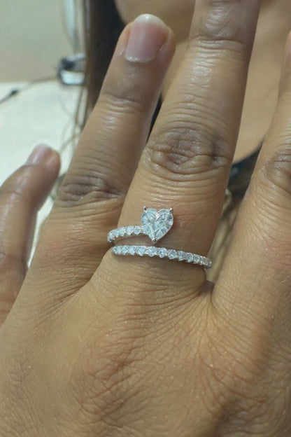 925 Sterling Silver Heart Ring - Rhodium Plated Engagement Wedding Band with 5A Cubic Zirconia