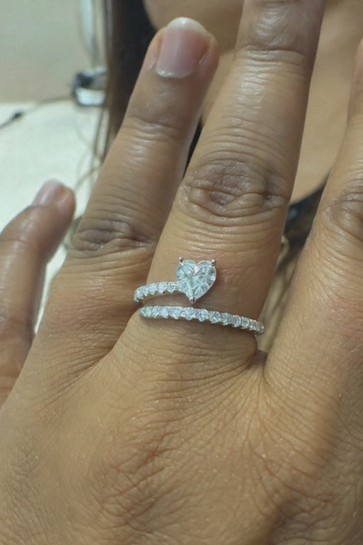 925 Sterling Silver Heart Ring - Rhodium Plated Engagement Wedding Band with 5A Cubic Zirconia